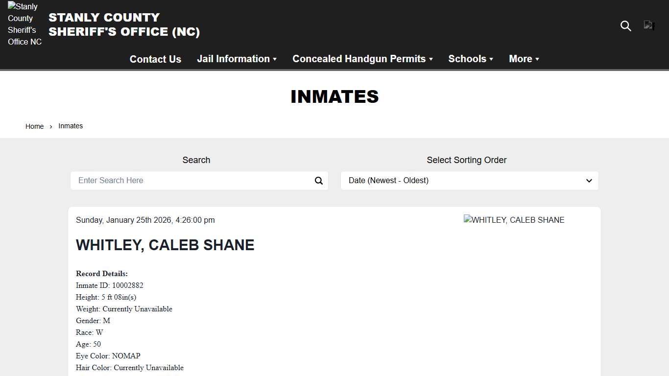 Inmates Stanly County Sheriff’s Office NC